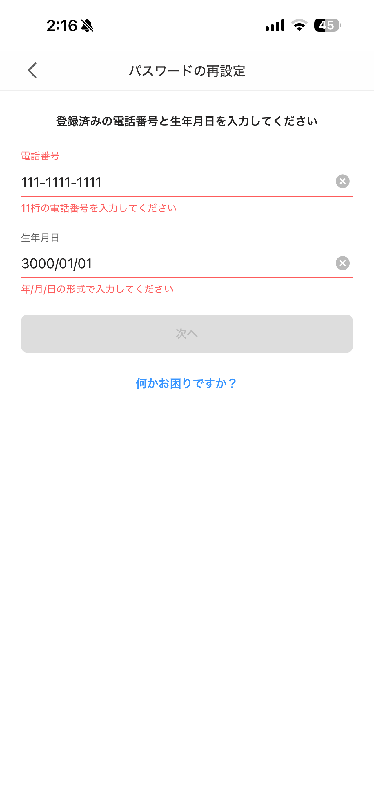PayPay iOS パスワード再設定 不適切な数値入力.PNG